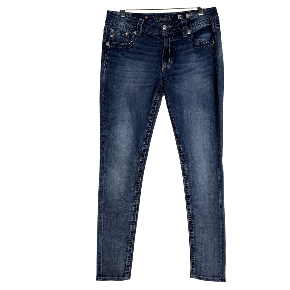 Miss‎ Me Jeans Womens 29 Blue Standard Easy Skinny Embellished Wing Pockets